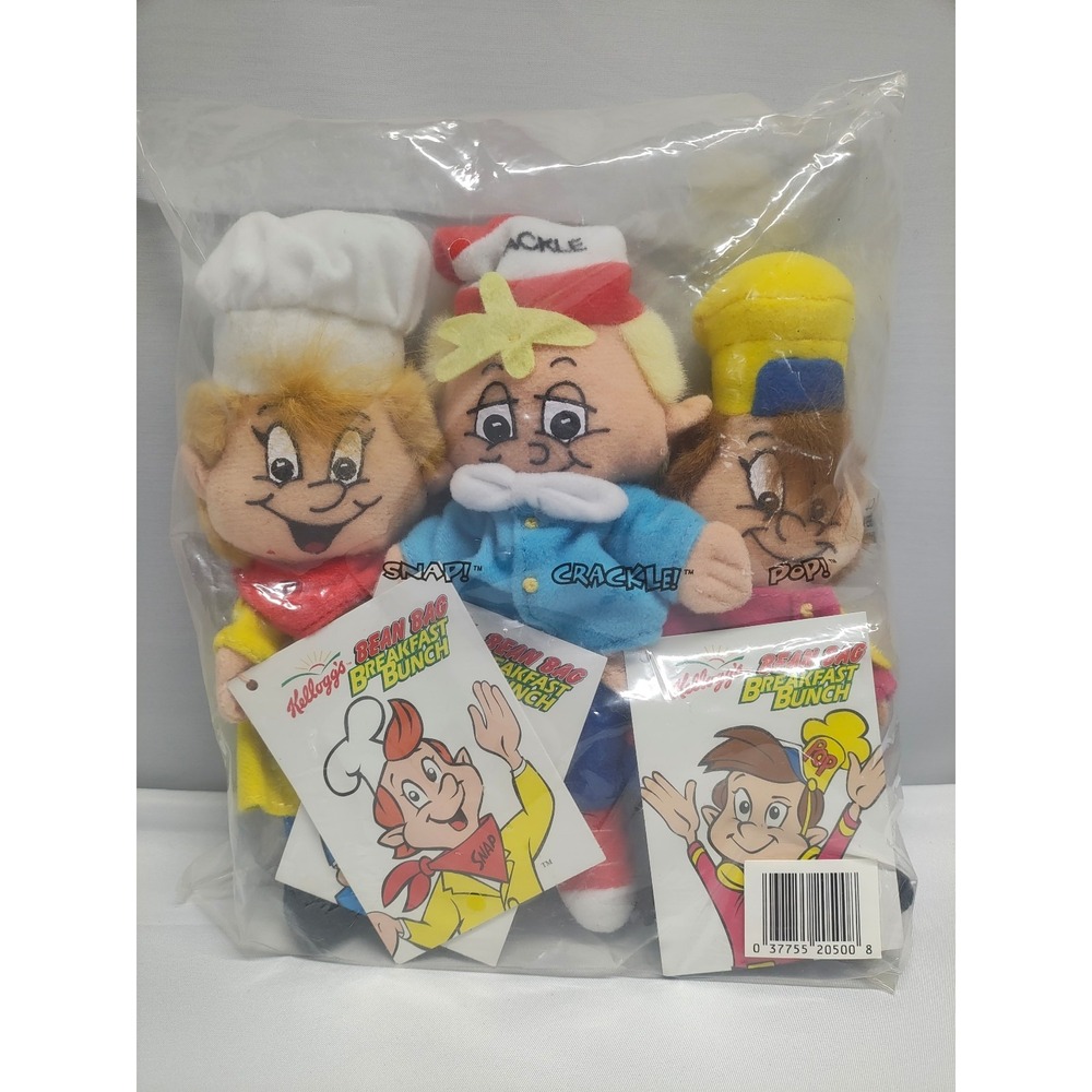 Vintage Kellogg's Snap Crackle Pop Beanie Dolls set of 3 NWT Factory Sealed 1997